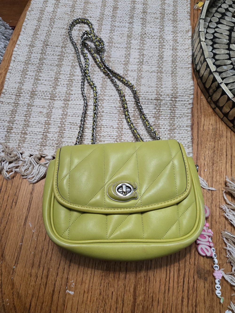 Coach Pillow Lime Green Quilted Crossbody with Chain Strap